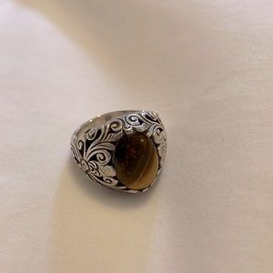 Tiger’s Eye Signet Ring - Engraved Sterling Silver